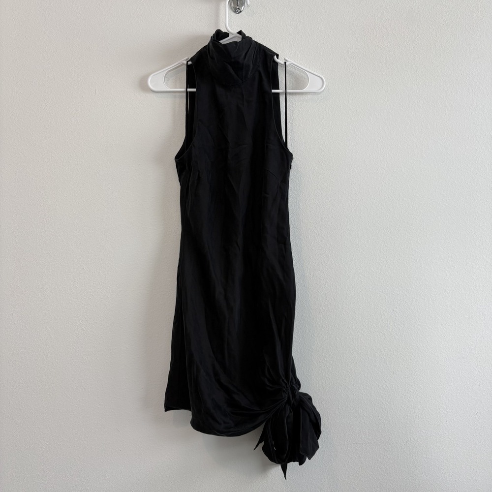 Cinq a Sept Denise Silk Mock Neck Black Dress Mini Women 4 Cocktail Party Tie